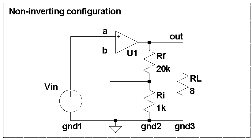 Non-inverting configuration for LM3886